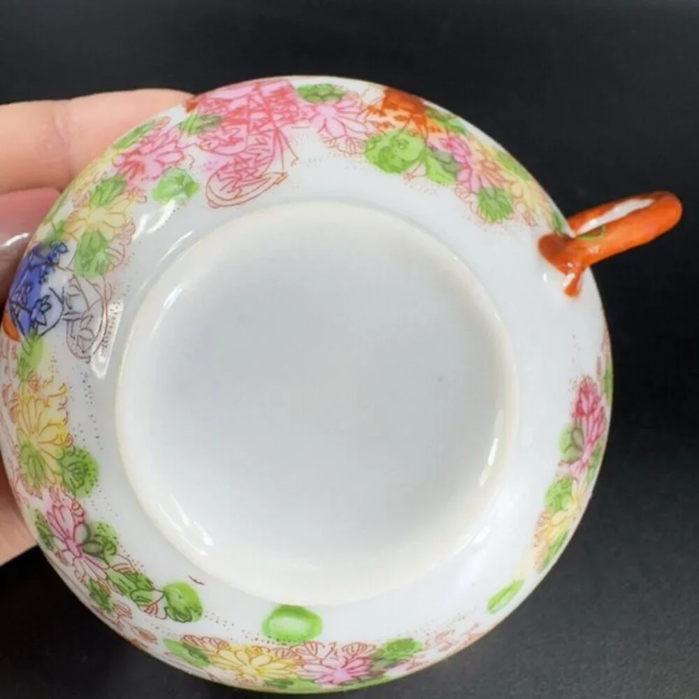 Japanese Kutani Geisha Porcelain Eggshell‎ Thin See Through Teacup Saucer Set